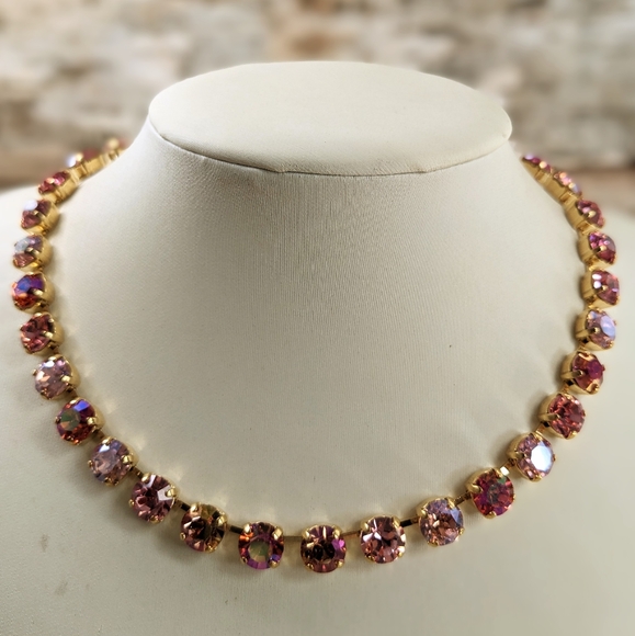 Perfect Pink Sparkles AB & Mettalic Swarovski Crystals In Gold Plated Necklace - Picture 2 of 8